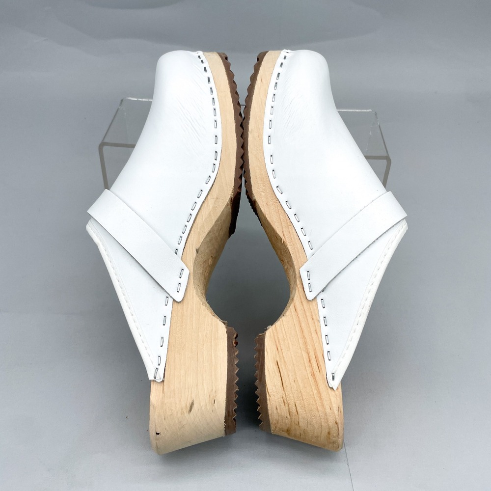 Lotta From Stockholm Womens 38 7.5 White Leather Classic Swedish Clogs Wood Heel - Picture 10 of 12